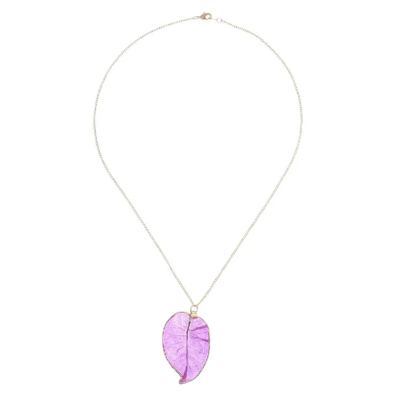 gold infinity necklace for couples-NOVICA Bougainvillea Love in Purple, Gold accented natural flower pendant necklace