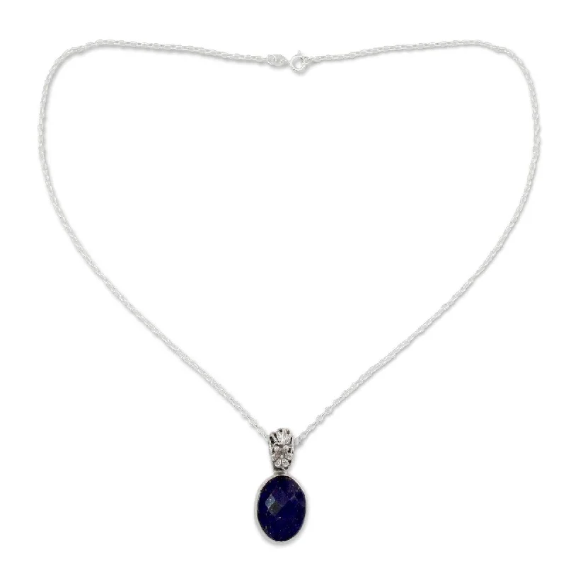 gemstone pendant choker necklace for women-NOVICA Floral Facets, Lapis lazuli pendant necklace