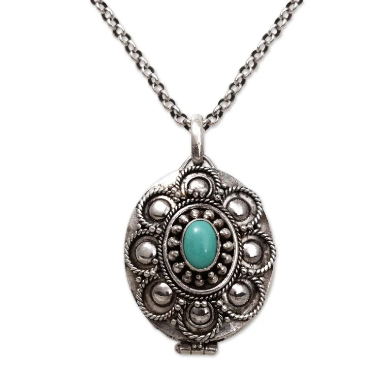 retro pendant necklace for women-NOVICA Island Bloom, Sterling silver locket necklace