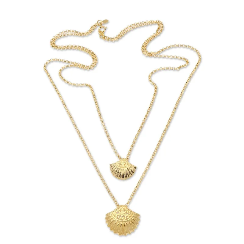 luxury heart-shaped necklace for couples-NOVICA Seashells, Gold plated sterling silver pendant necklace