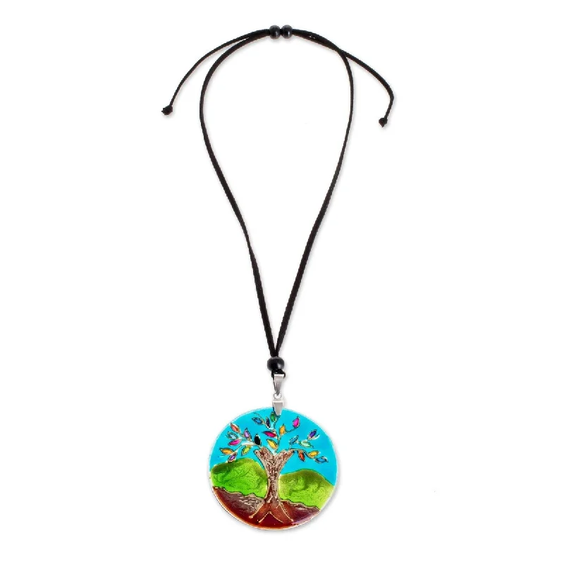 fashion cross pendant necklace for men-NOVICA Tree of Life at Night, Glass pendant necklace