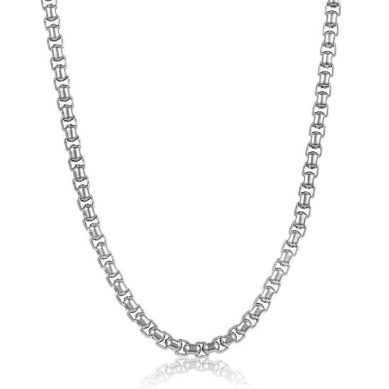 women’s custom pendant necklace for gifts-Polished Stainless Steel Box Chain Necklace (5mm) - 28"