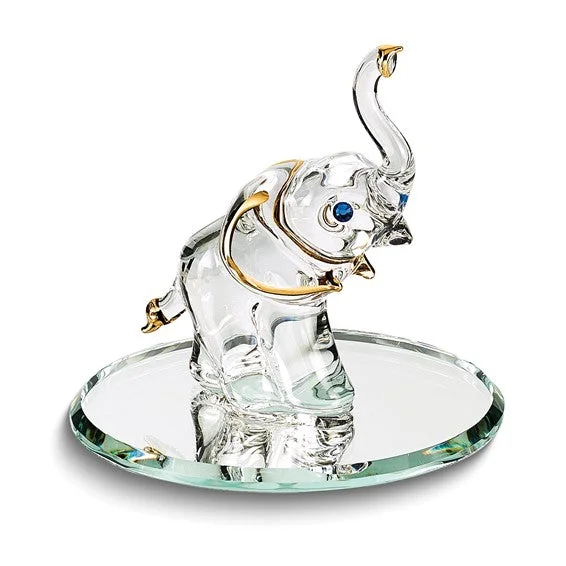 gold pendant necklace for bridesmaids-Glass Baron Small Elephant Glass Figurine w/ Mirror Base