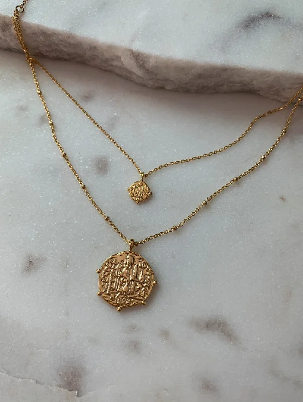 gold plated pendant necklace for girls-18K Gold Dipped Layered Coin Necklace