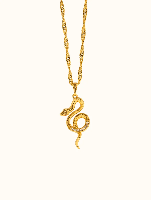 luxury pearl and diamond necklace for brides-18K Gold Filled Snake Necklace