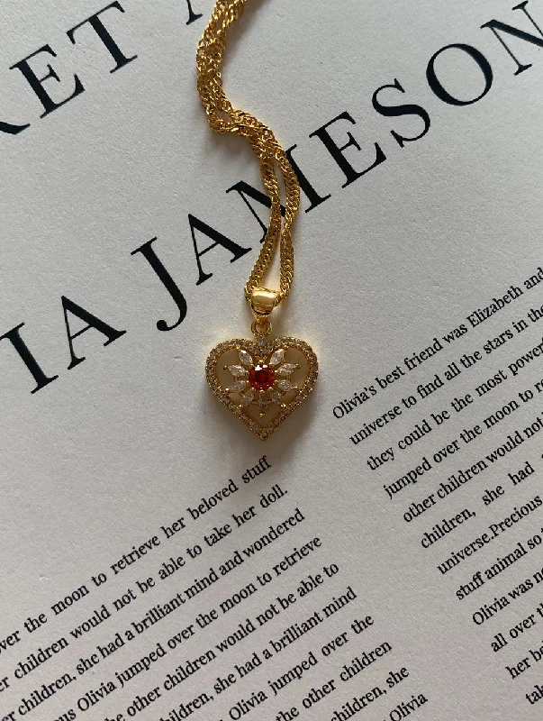 dainty crystal pendant necklace for healing-18K Gold Filled Red Heart Necklace