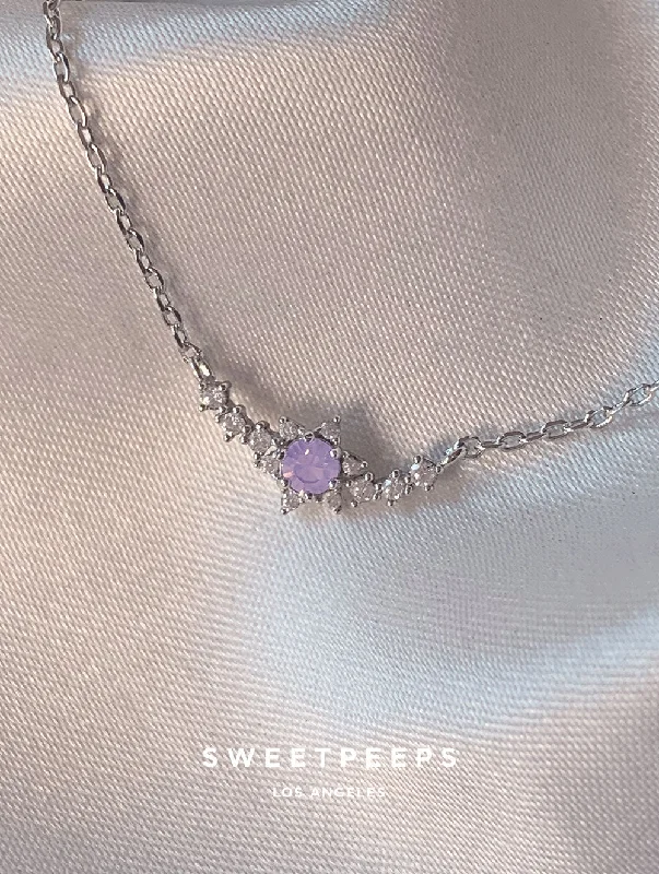 diamond solitaire necklace for engagement-Amethyst Starburst Necklace - Silver