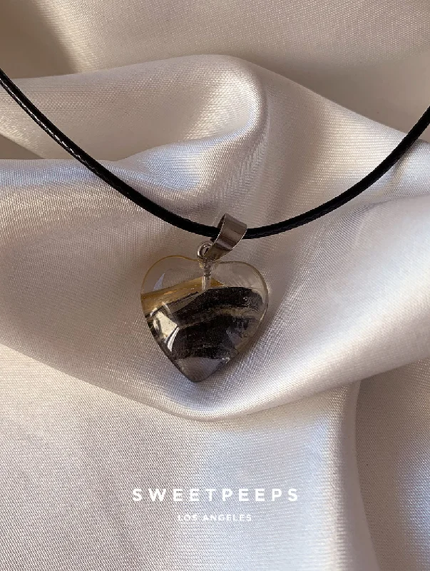 personalized engraving necklace for girls-Granite Heart Black Cord Necklace