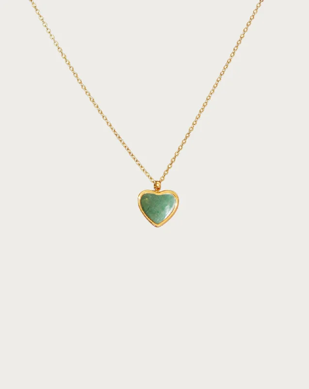 sterling silver diamond necklace for women-Green Aventurine Heart Necklace