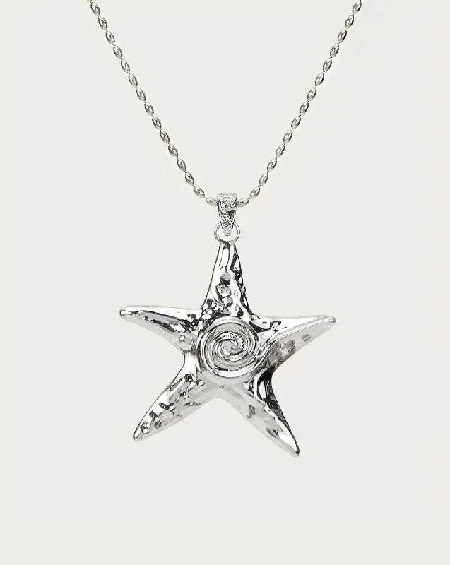 boho style crystal necklace for women-Large Starfish Necklace in Silver