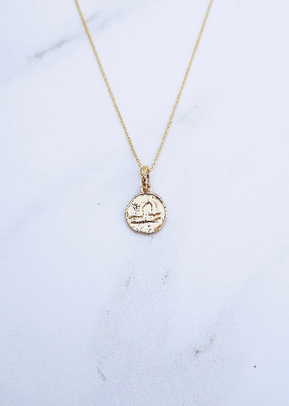 custom diamond pendant necklace for women-Libra Coin Necklace