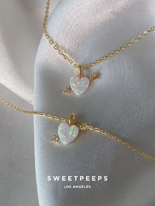 dainty gold choker necklace-Lovestruck Opal Heart Necklace