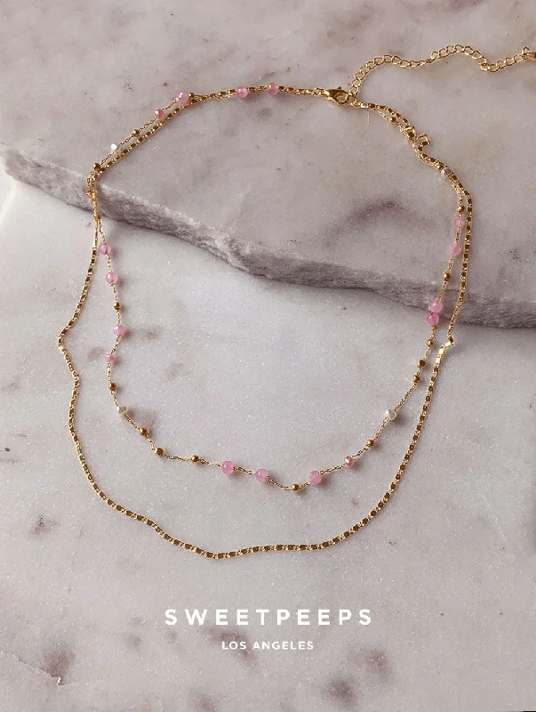 gemstone pendant choker necklace for women-Maysen Pink Beads Necklace