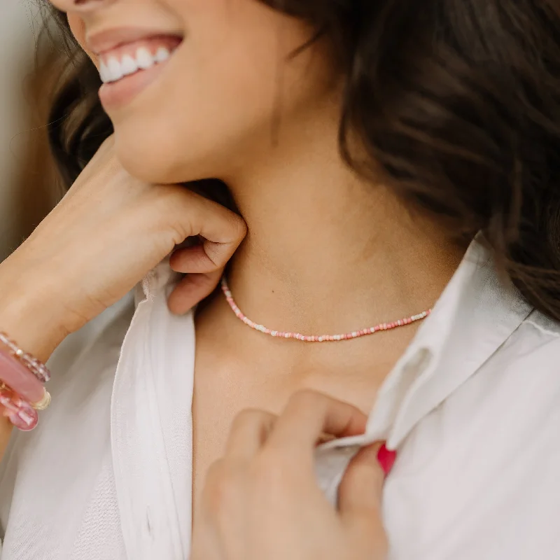 zodiac constellation necklace for girls-Mini Bead Necklace: Blush + Coral