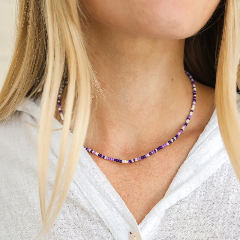 boho pendant necklace for beach style-Mini Bead Necklace: Lavender + Violet