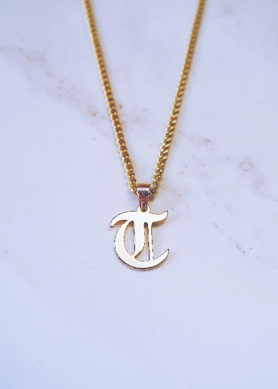 custom engraved bar necklace for her-Old English Initial Pendant Necklace