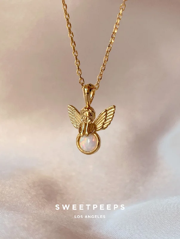 fashion statement necklace for women’s style-Opal Angel Necklace