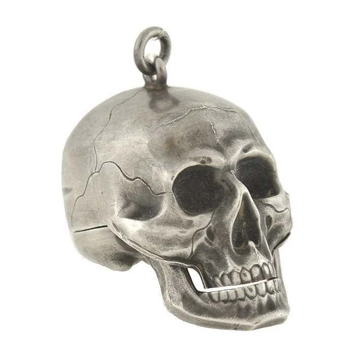 hand-carved pendant necklace for men-PAUL DITISHEIM Silver Montre Hamlet Large Skull Pocket Watch