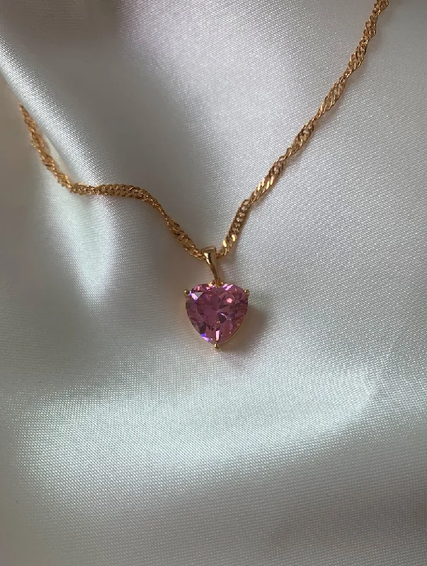 personalized pendant necklace for women-18K Gold Filled Pink Heart Necklace