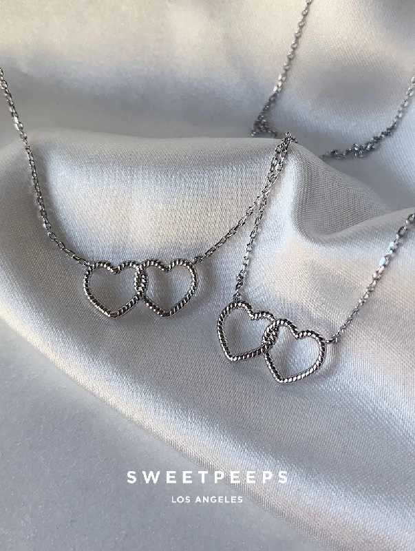 custom engraving necklace for gifts-Silver Double Heart Necklace