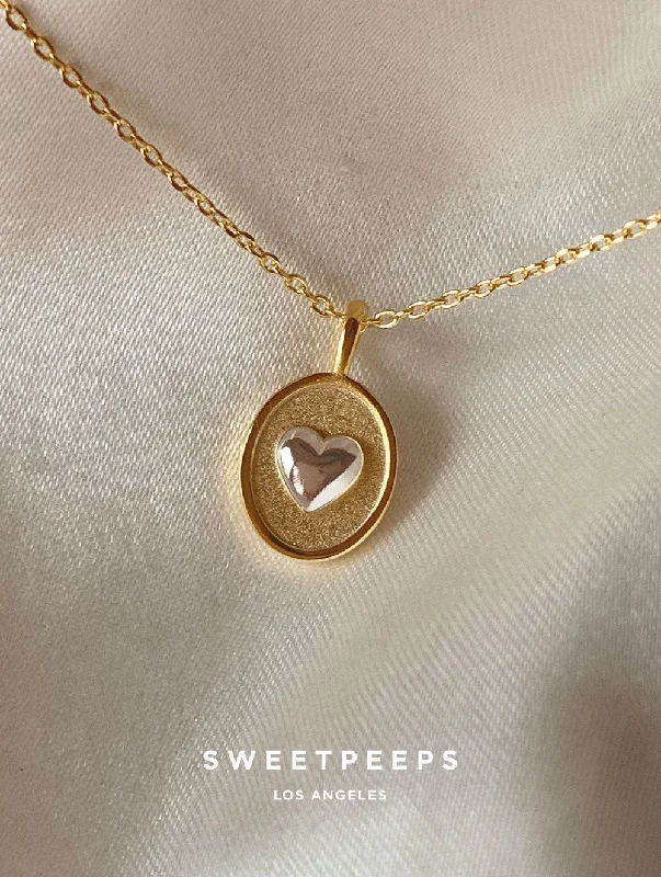 dainty gold choker necklace-Silver & Gold Heart Necklace