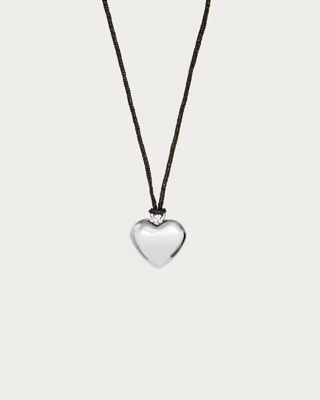 rose gold diamond necklace for women-Heart Cord Necklace in Silver