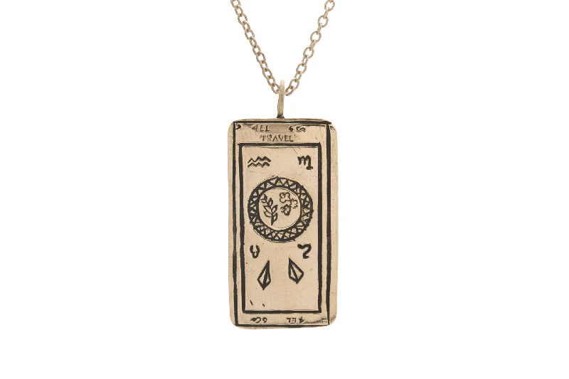 gold pendant necklace for bridesmaids-Travel Tarot Card Necklace