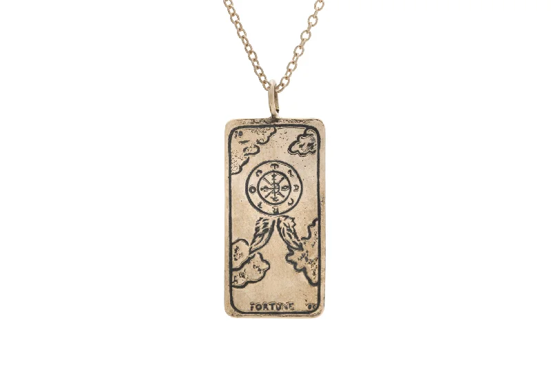 silver diamond necklace for evening wear-Wheel of Fortune Tarot Card Necklace