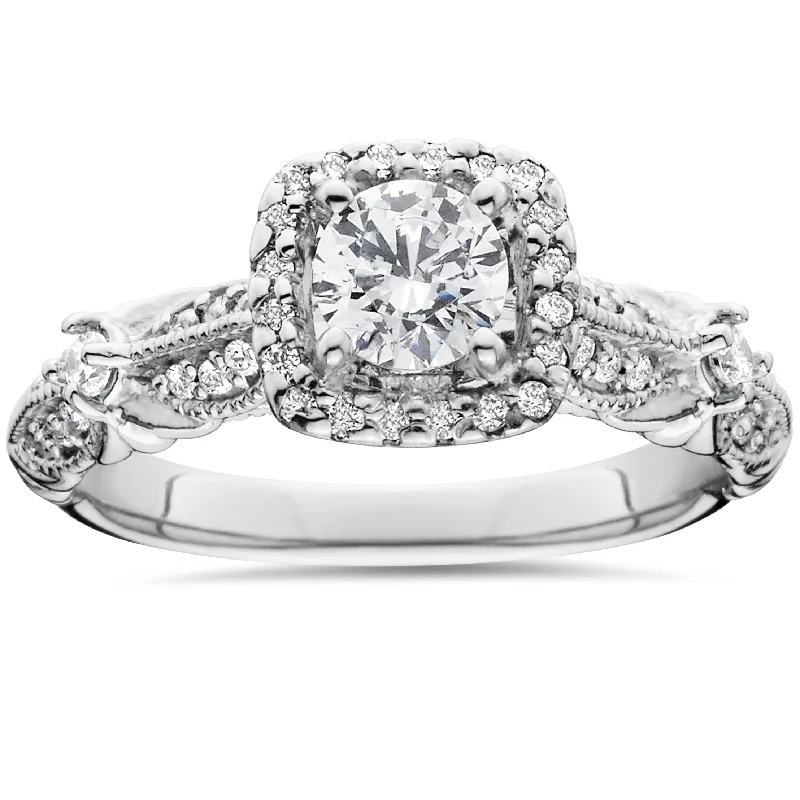 best engagement rings under 1000-1 1/2ct Diamond Cushion Halo Engagement Ring 14K White Gold Lab Grown Size Selectable