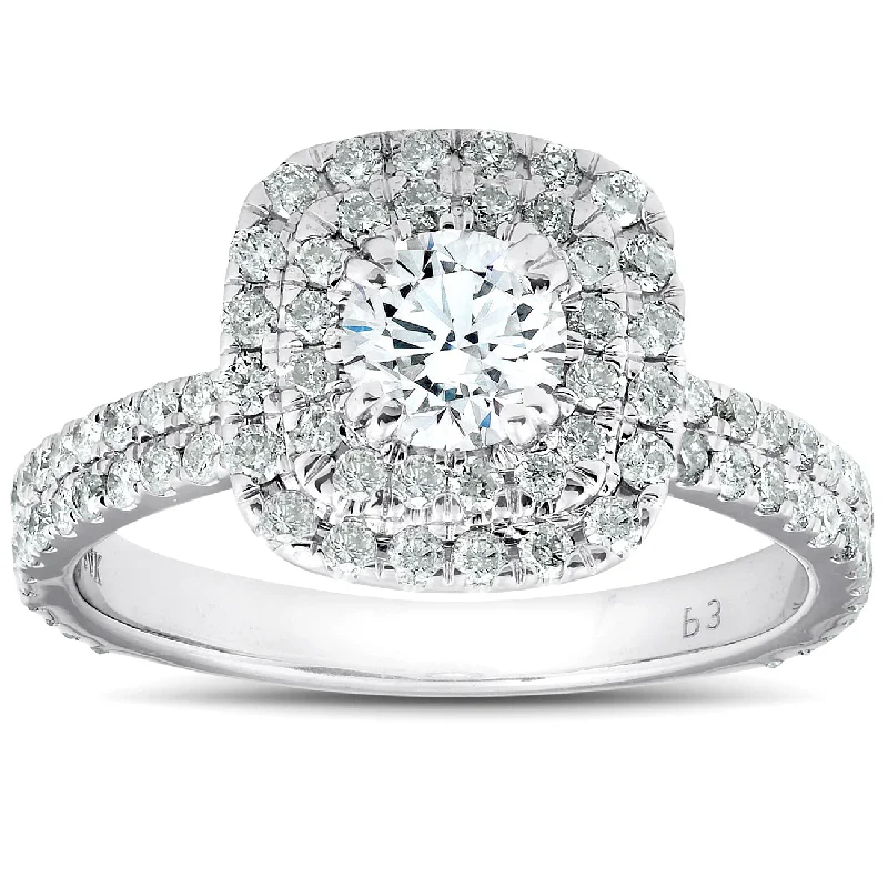 classic rings for engagement with diamonds-1 1/3 Ct Cushion Halo Diamond Pave Engagement Ring 14k White Gold