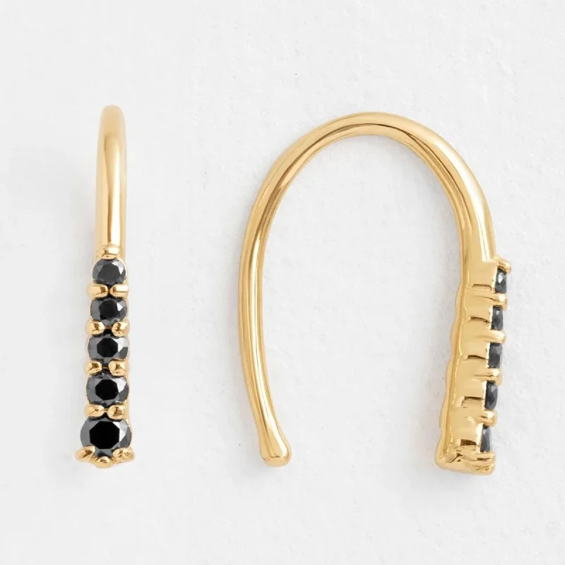 sparkling rhinestone drop earrings for evening parties -14 k Yellow Gold Threaded Earrings With Black Diamonds For Her