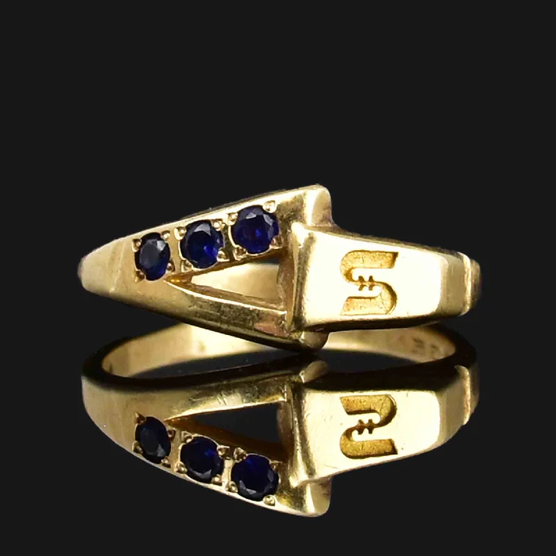 unique vintage rings with sapphires-14K Gold Blue Sapphire S Monogram Band Ring Sz 8