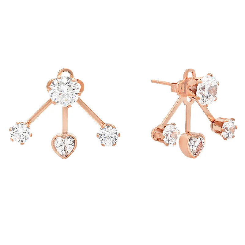 elegant pearl drop earrings for weddings -18k Rose Gold Plated Simulated Diamond Earring Jacket with Heart Accent