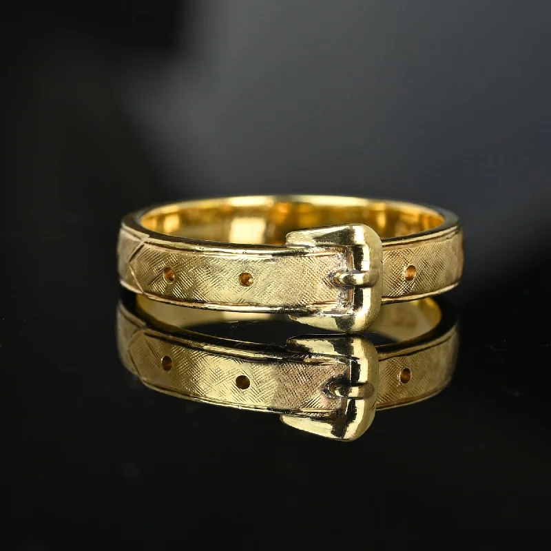 men’s signet rings with diamonds-1940s Retro 14K Gold Buckle Wedding Band Ring