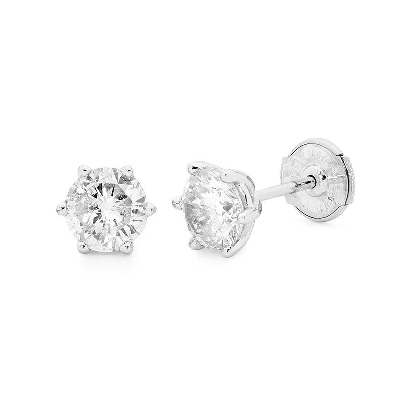 statement flower earrings for bold fashion -6 Claw Round Diamond Stud Earrings in 18ct (0.75ct T.W)