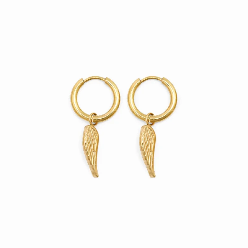 oversized statement earrings for bold style -Angel Wing Hoop Earrings - Gold