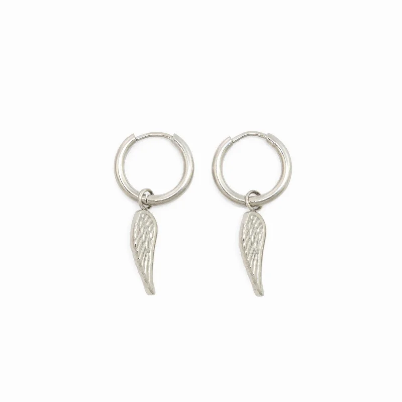 unique wire earrings for a modern twist -Angel Wing Hoop Earrings - Silver