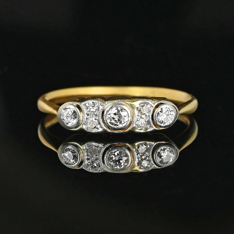 custom promise rings with engraving-Antique European Cut Diamond Ring Band in 18K Gold