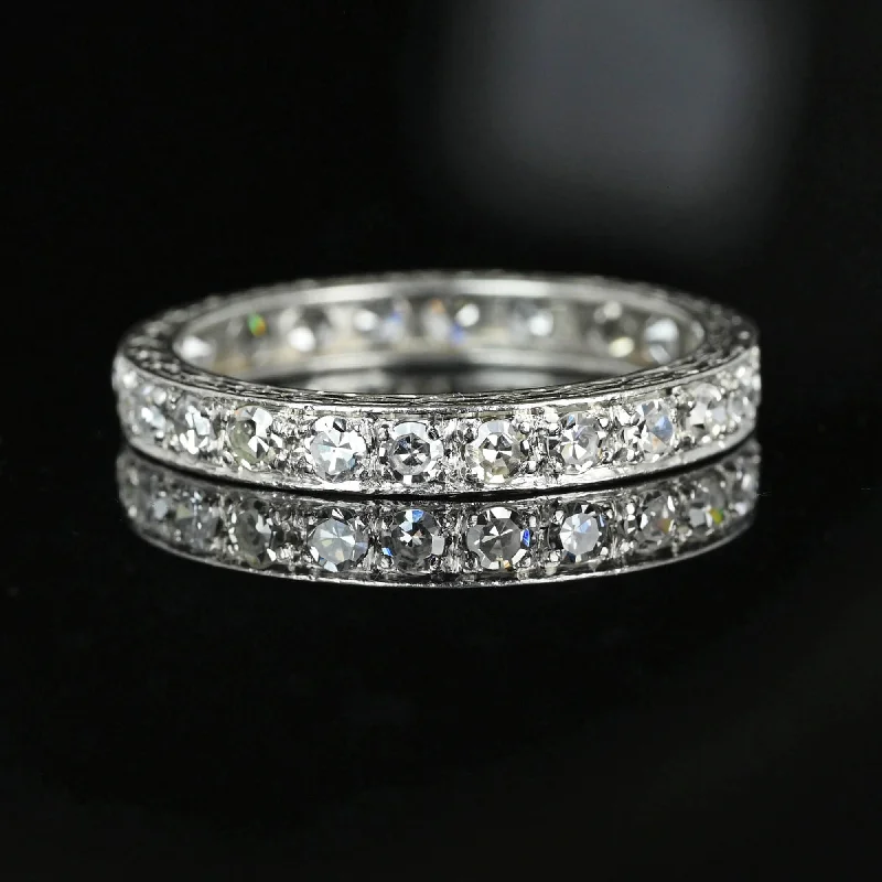 luxury wedding rings for men-Art Deco Platinum 1 CTW Diamond Eternity Ring Band