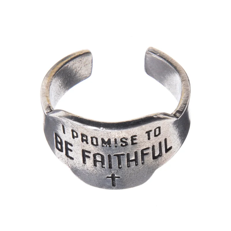 silver wedding rings with gemstones-Be Faithful Promise Ring