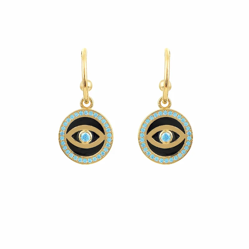 gold thread drop earrings for delicate beauty -Blue Eye Enamel Earrings