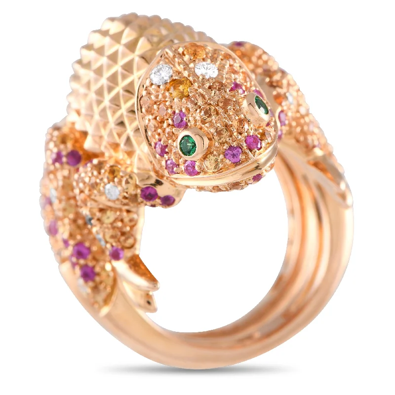 silver rings with rubies for men-Boucheron 18K Rose Gold Diamond and Pink Sapphire Chameleon Ring BO04-102824