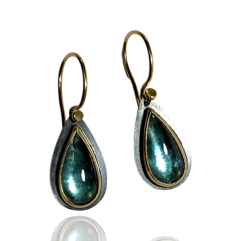 chic crystal earrings for a sparkling effect -Brazilian Indicolite Blue Tourmaline Drop Cabochon Earrings