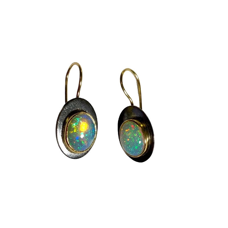 bold geometric earrings for artistic fashion -Brilliant Ethiopian Opal Cabochon Earrings