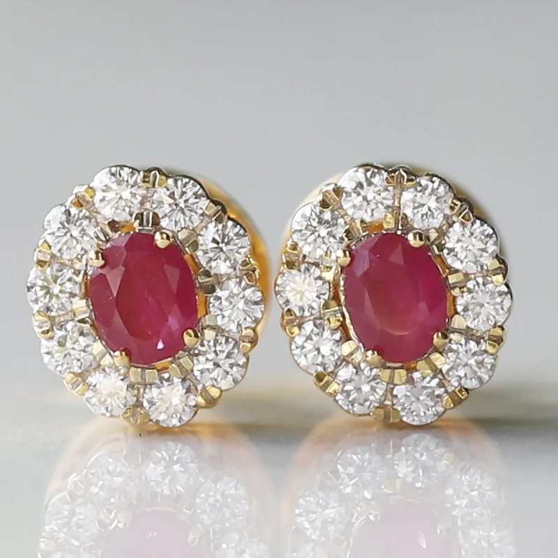 quirky animal earrings for playful fashion -14 K Yellow Gold Ruby Earrings And Lab Grown Diamond