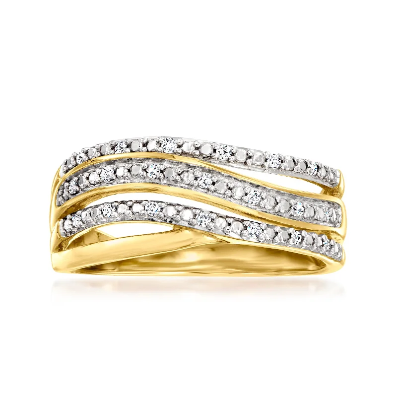 matching rings with gemstones for men-Canaria Diamond 3-Row Wave Ring in 10kt Yellow Gold