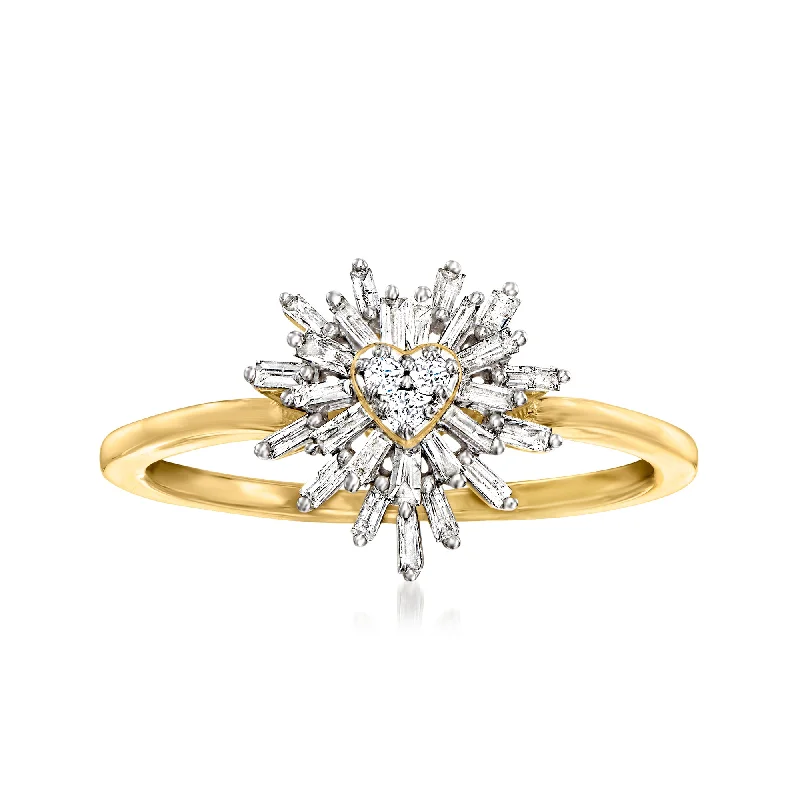 affordable gold wedding bands-Canaria Diamond Heart Burst Ring in 10kt Yellow Gold