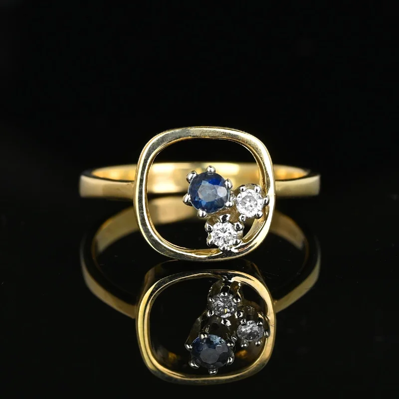 custom engagement rings with colored diamonds-Contemporary 14K Gold Floating Diamond and Sapphire Ring