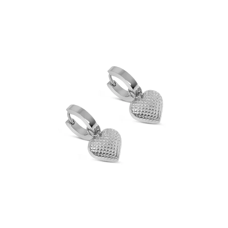 sparkling crystal ear cuffs for a chic look -Heart Pendant Huggie Earrings - Silver