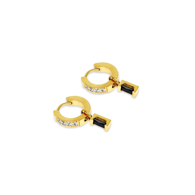 large statement hoop earrings for bold fashion -Opal Stone Huggie Earrings - Gold